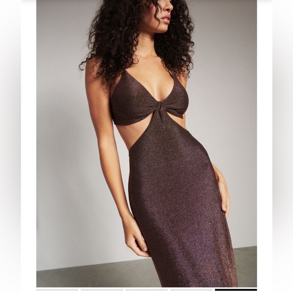 ⚡️2/$25⚡️ Dynamite Sparkly Bronze Brown Cut Out Dress | Size S | NWOT | Vacation - Picture 10 of 14